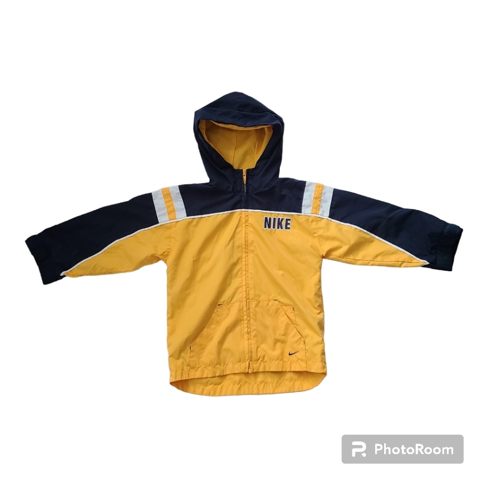 Nike jacket 4T‎ midnight navy yellow white swoosh hooded windbreaker